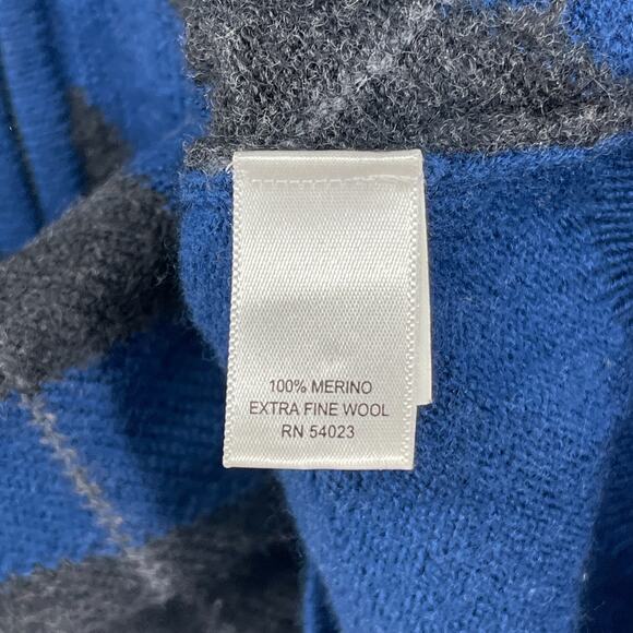 BANANA REPUBLIC Sweater Mens S Cardigan Extra Fine Wool Argyle Full Zip Blue - Picture 10 of 13